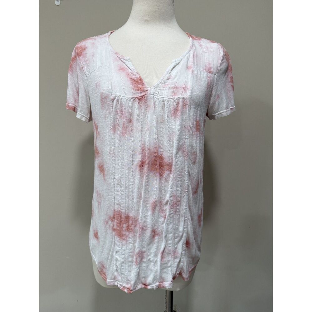 Womens Pink & White Tye Dye Prarie Short Sleeve Blouse Shirt by Knox Rose sz Sm